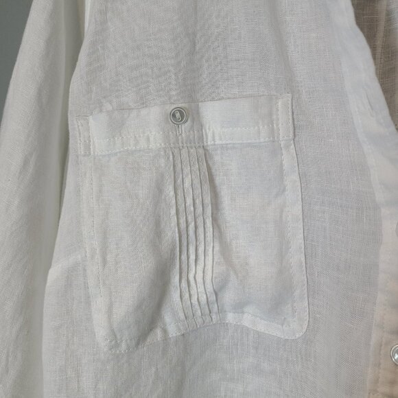 Talbots Womens Linen Blouse Top Plus 2X White Coastal Minimalist Flowy Resort - Picture 6 of 8